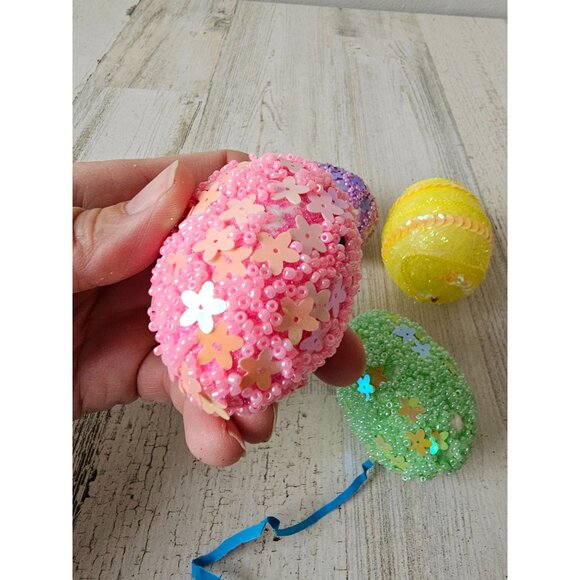 Beaded sequin life-size egg Easter colorful glitter sparkle spring set decor as - Picture 5 of 11